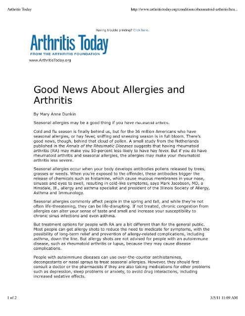 Arthritis Today Article